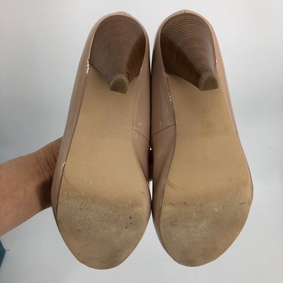 Roberto Vianni Nude Beige Glossy Leather Peep Toe high Heels size 8.5 - Picture 10 of 13